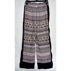 Kensie Women's XS‎ Geometric Colorful Black Wide Leg Casual Pants Tie Waist